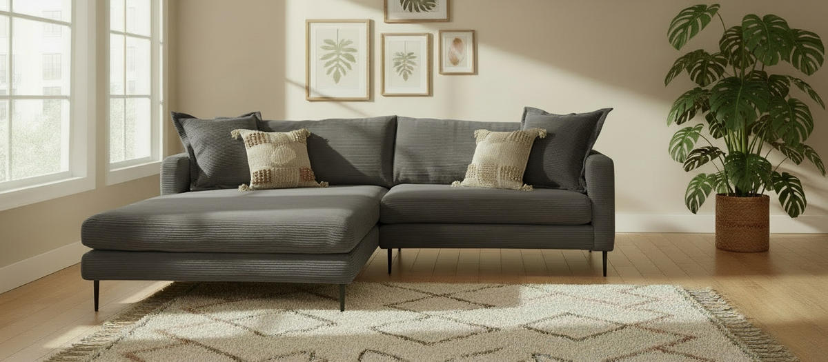 HÖRNSOFFA i manchester grafitfärgad  - grafitfärgad/svart, Design, metall/textil (193/268cm) - P & B