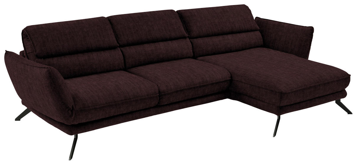ECKSOFA in Velours Dunkelbraun  - Dunkelbraun/Schwarz, Design, Textil/Metall (283/153cm) - Valdera