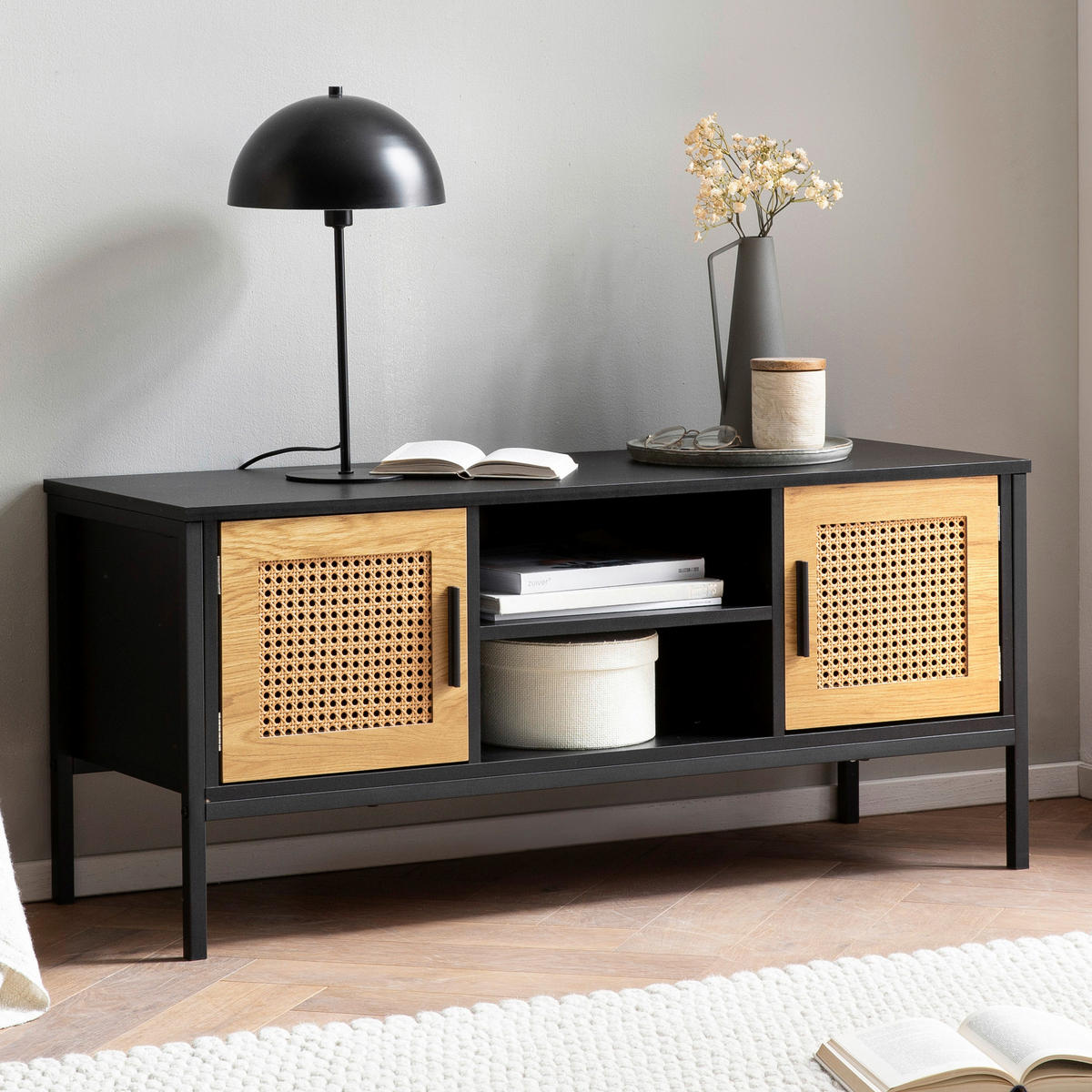 NÍZKA KOMODA, čierna, 110/48/40 cm - hnedá/čierna, Konventionell, kov/kompozitné drevo (110/48/40cm) - Livetastic