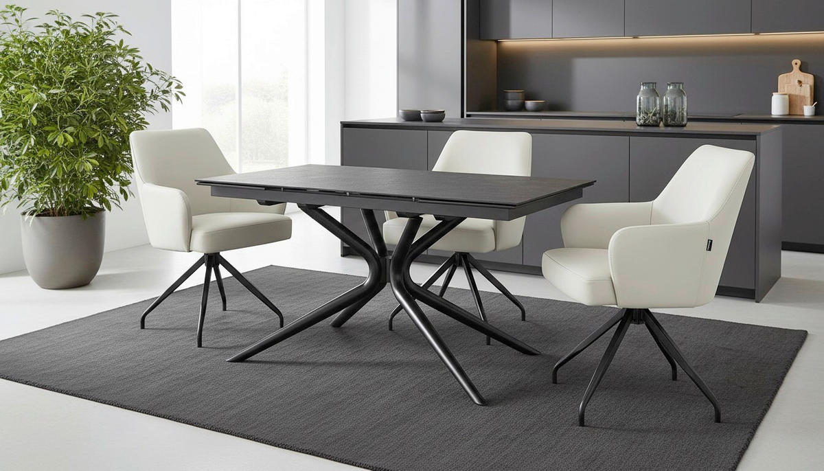 ESSTISCH 160-240/90/76 cm  Metall, Glas, Keramik ausziehbar rechteckig Grau, Schwarz  - Schwarz/Grau, MODERN, Glas/Keramik (160-240/90/76cm) - P & B