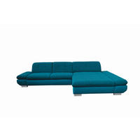 SEDEŽNA GARNITURA, gladka tkanina, mikrovlakna modra, turkizna  - turkizna/modra, Design, kovina/tekstil (341/204cm) - Xora