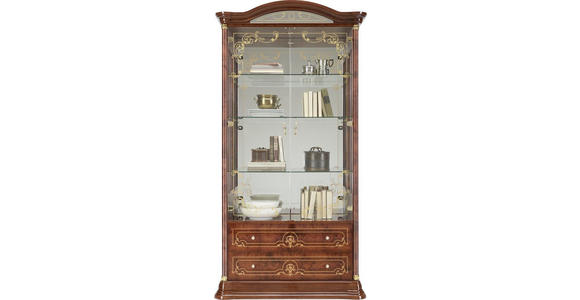 VITRINE in Goldfarben, Nussbaumfarben - Goldfarben/Nussbaumfarben, LIFESTYLE, Glas/Holzwerkstoff (109/212/53cm) - Cantus