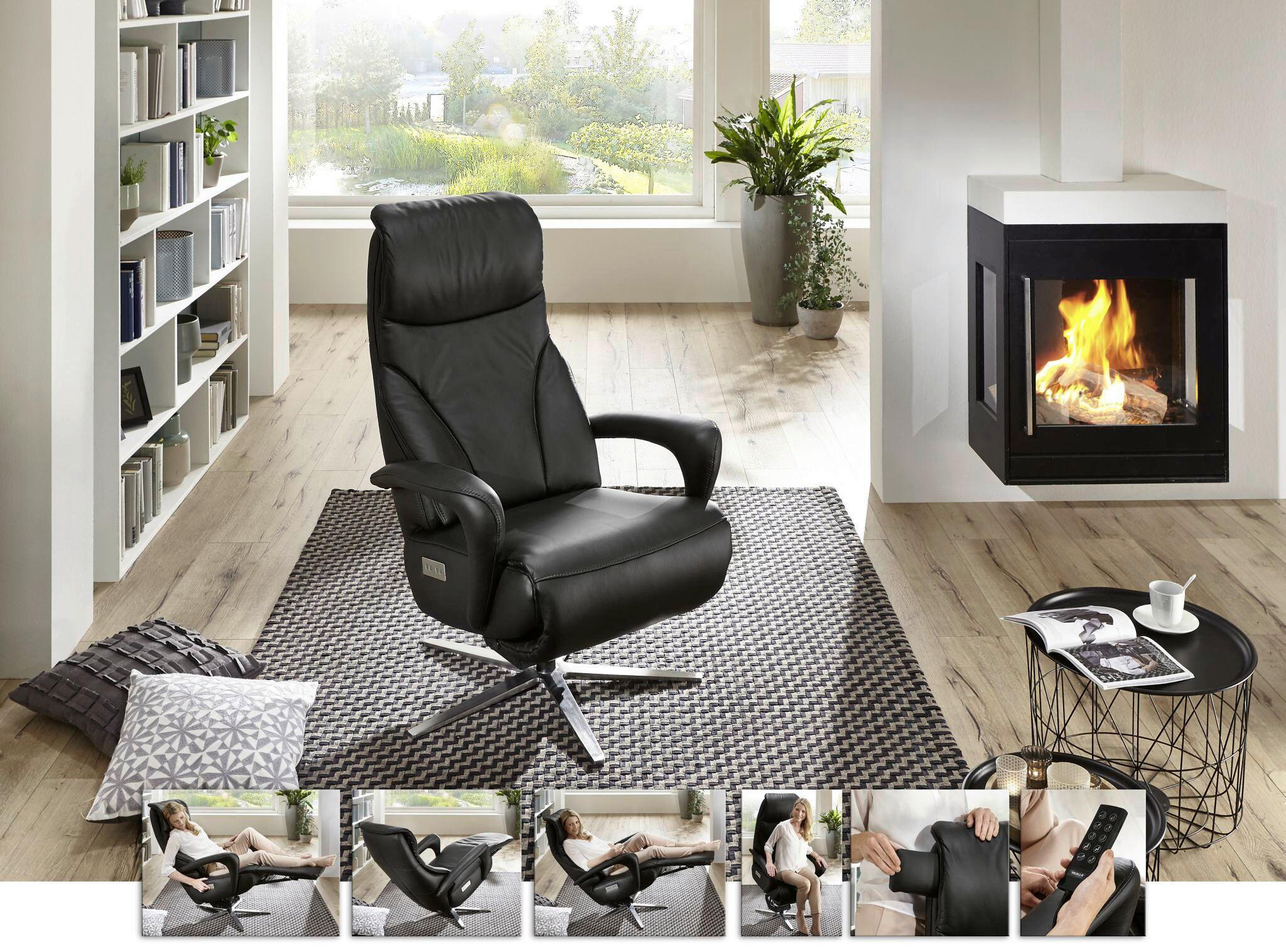 RELAXSESSEL in Leder Schwarz  - Anthrazit/Schwarz, Design, Leder/Metall (75/106/88cm) - Dieter Knoll