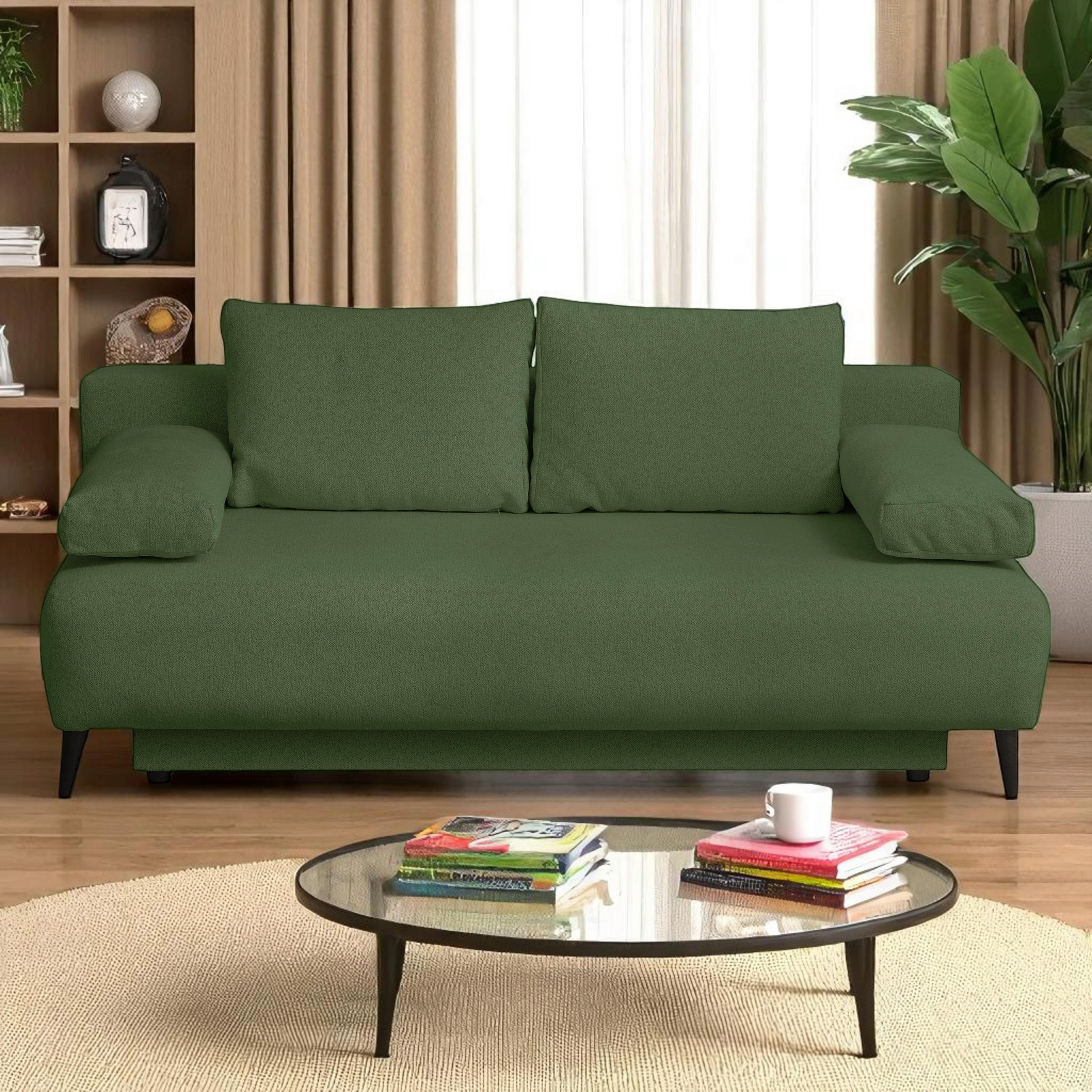 CANAPEA EXTENSIBILĂ lemn, plastic, textil verde  - verde, Trend, plastic/lemn (200/88/100cm) - Carryhome