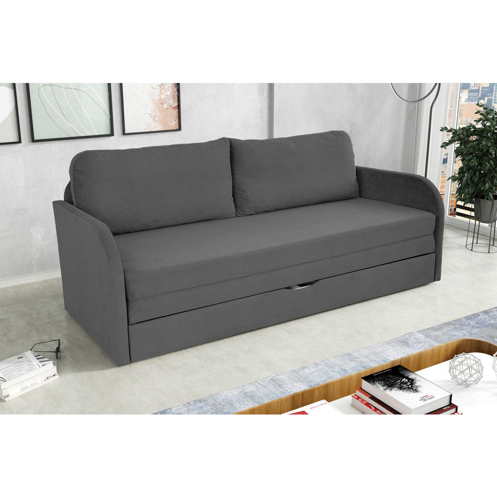 Thumbnail - Mid.you Schlafsofa, Dunkelgrau, Textil, 2-Sitzer, Füllung: Polyurethan (Pur), 203x77x86 cm, Made in EU, Liegefunktion, W...