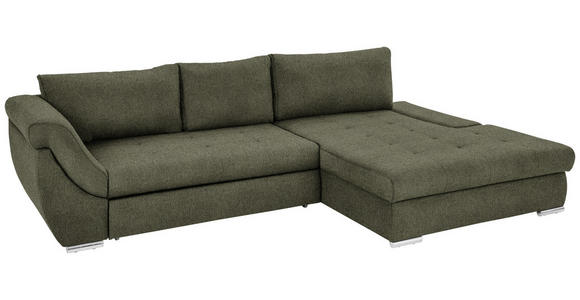 ECKSOFA in Flachgewebe Olivgrün  - Silberfarben/Olivgrün, Design, Textil/Metall (306/174cm) - Carryhome