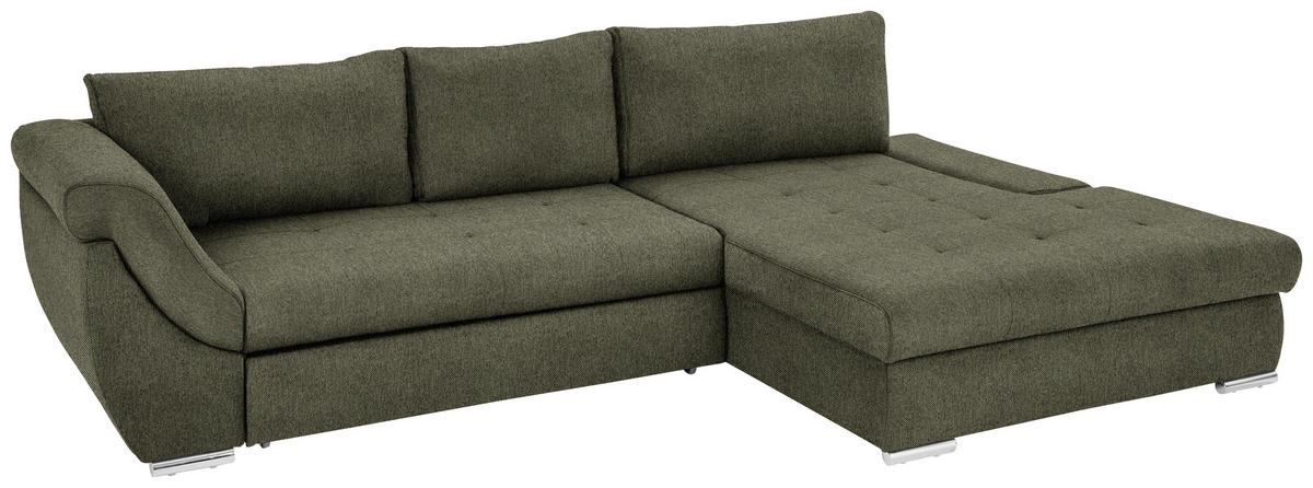 ECKSOFA in Flachgewebe Olivgrün  - Silberfarben/Olivgrün, Design, Textil/Metall (306/174cm) - MID.YOU