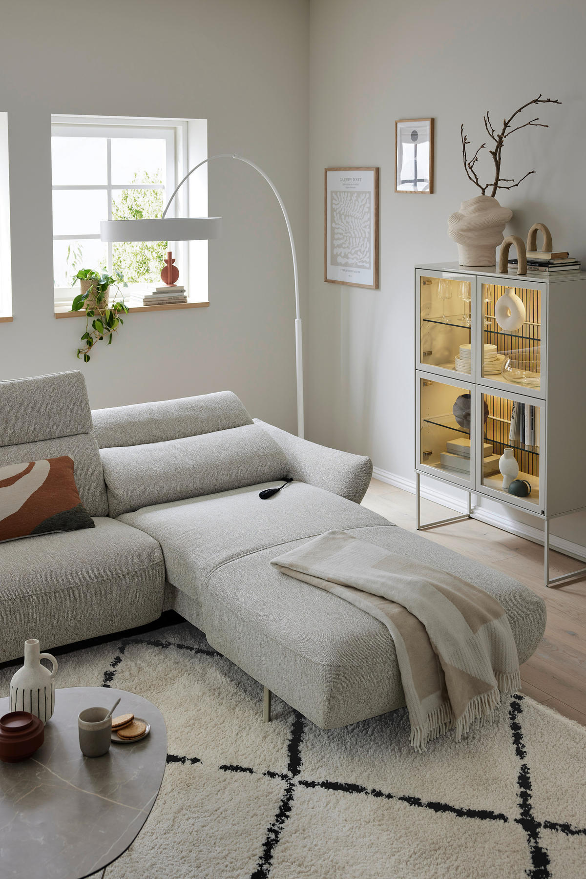 ECKSOFA Musterring Naturfarben Webstoff  - Schwarz/Naturfarben, Design, Textil/Metall (275/177cm) - Musterring