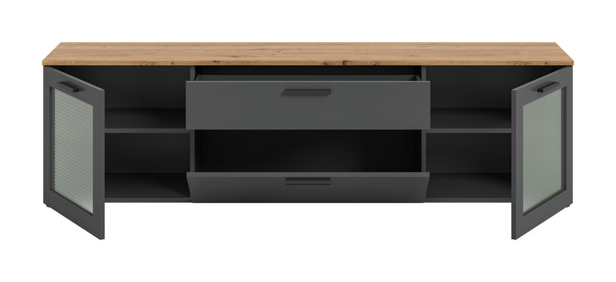 LOWBOARD  in 185/52/40 cm  - Schwarz/Eiche Artisan, Design, Glas/Holzwerkstoff (185/52/40cm) - MID.YOU