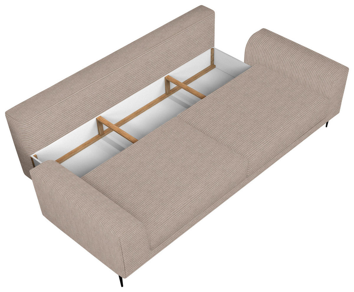 SCHLAFSOFA  mit Stoffauswahl, Schlafen auf Sitzhöhe, Armteil links, Armteil rechts Cord Hellbraun  - Hellbraun/Schwarz, Design, Textil/Metall (250/89/105cm) - Livetastic