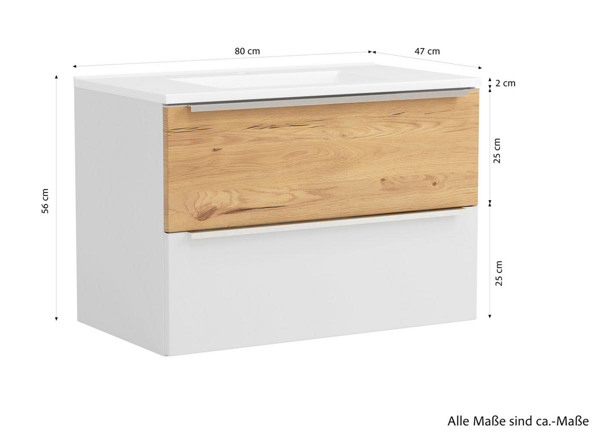 WASCHTISCHKOMBI  - Wildeiche/Edelstahlfarben, Trend, Holzwerkstoff/Stein (80/54/47cm) - Held