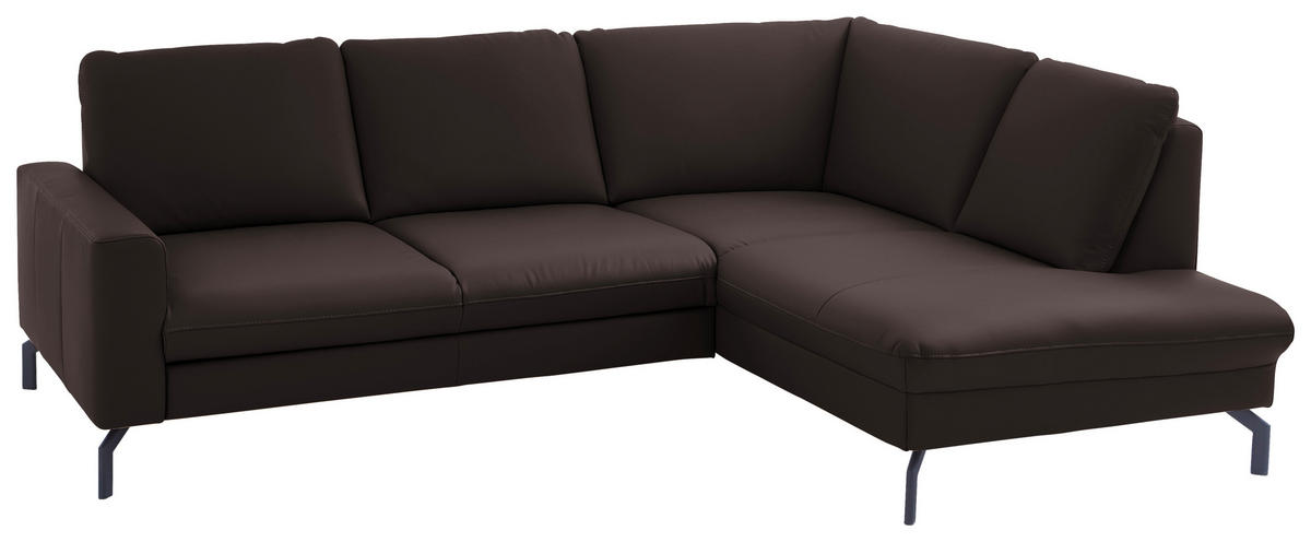 ECKSOFA in Echtleder Dunkelbraun  - Dunkelbraun/Schwarz, Design, Leder/Metall (250/194cm) - Beldomo Premium