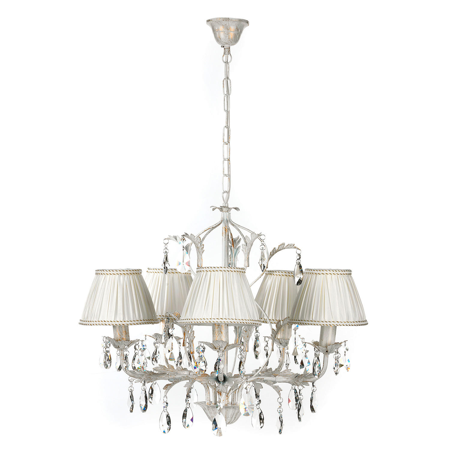KRISTALL-HÄNGELEUCHTE 60/105 cm   - Weiß, Natur, Glas/Textil (60/105cm)