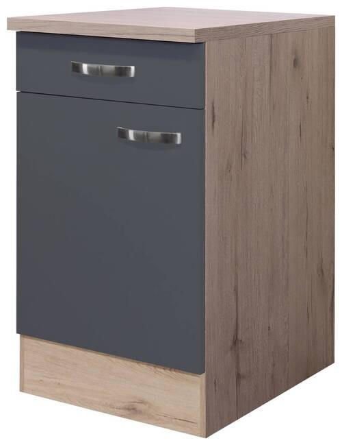KÜCHENUNTERSCHRANK 50/85/60 cm in Dunkelgrau, Eiche San Remo - Edelstahlfarben/Dunkelgrau, MODERN, Holzwerkstoff/Metall (50/85/60cm) - FlexWell