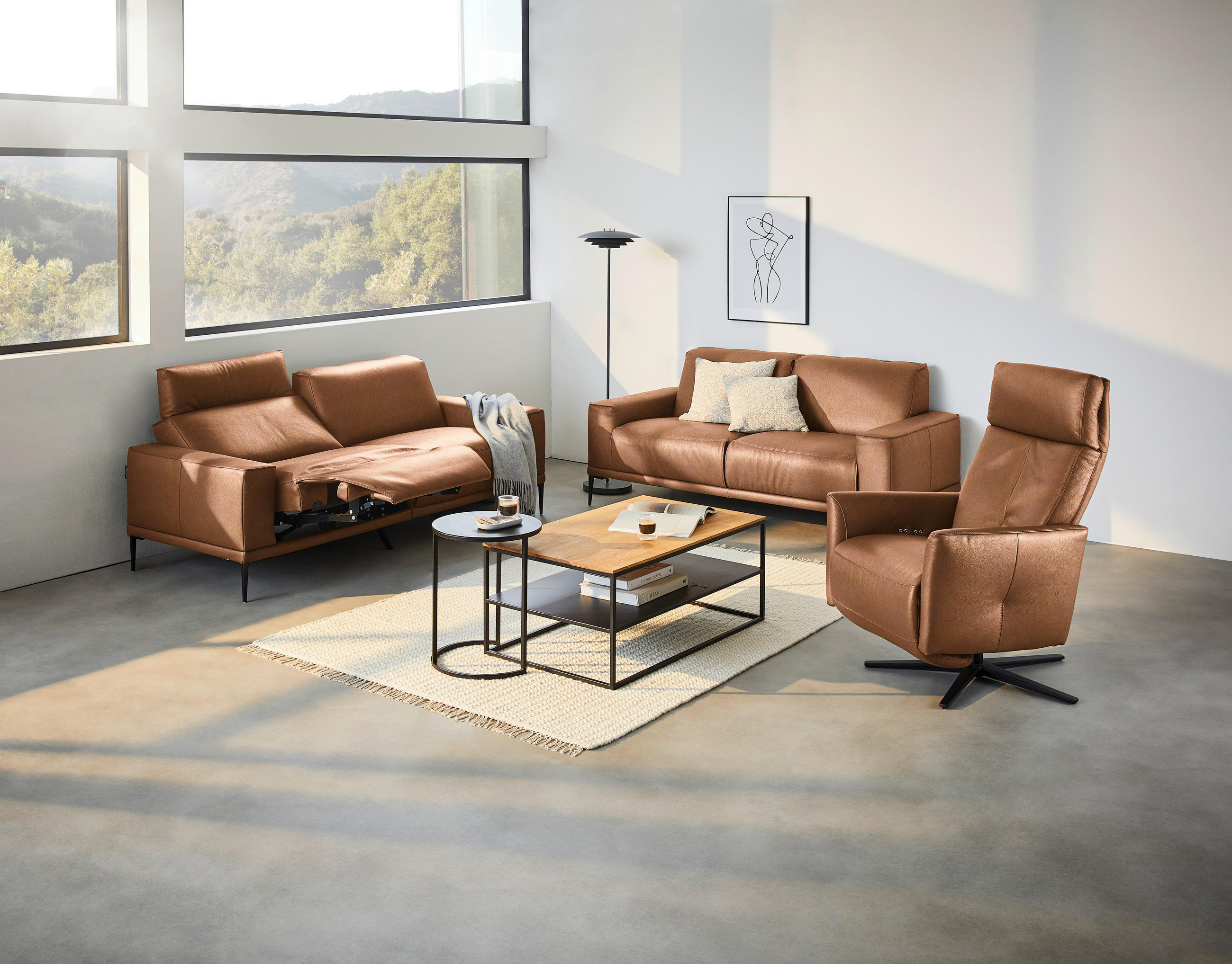 2-SITZER-SOFA in Echtleder Cognac  - Cognac/Schwarz, Design, Leder/Metall (180/82/92cm) - Johann Jakob