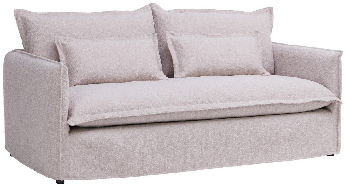 HUSSEN-SOFA Flachgewebe, Bouclé Beige  - Beige/Schwarz, Trend, Textil/Metall (195/82/98cm) - Livetastic