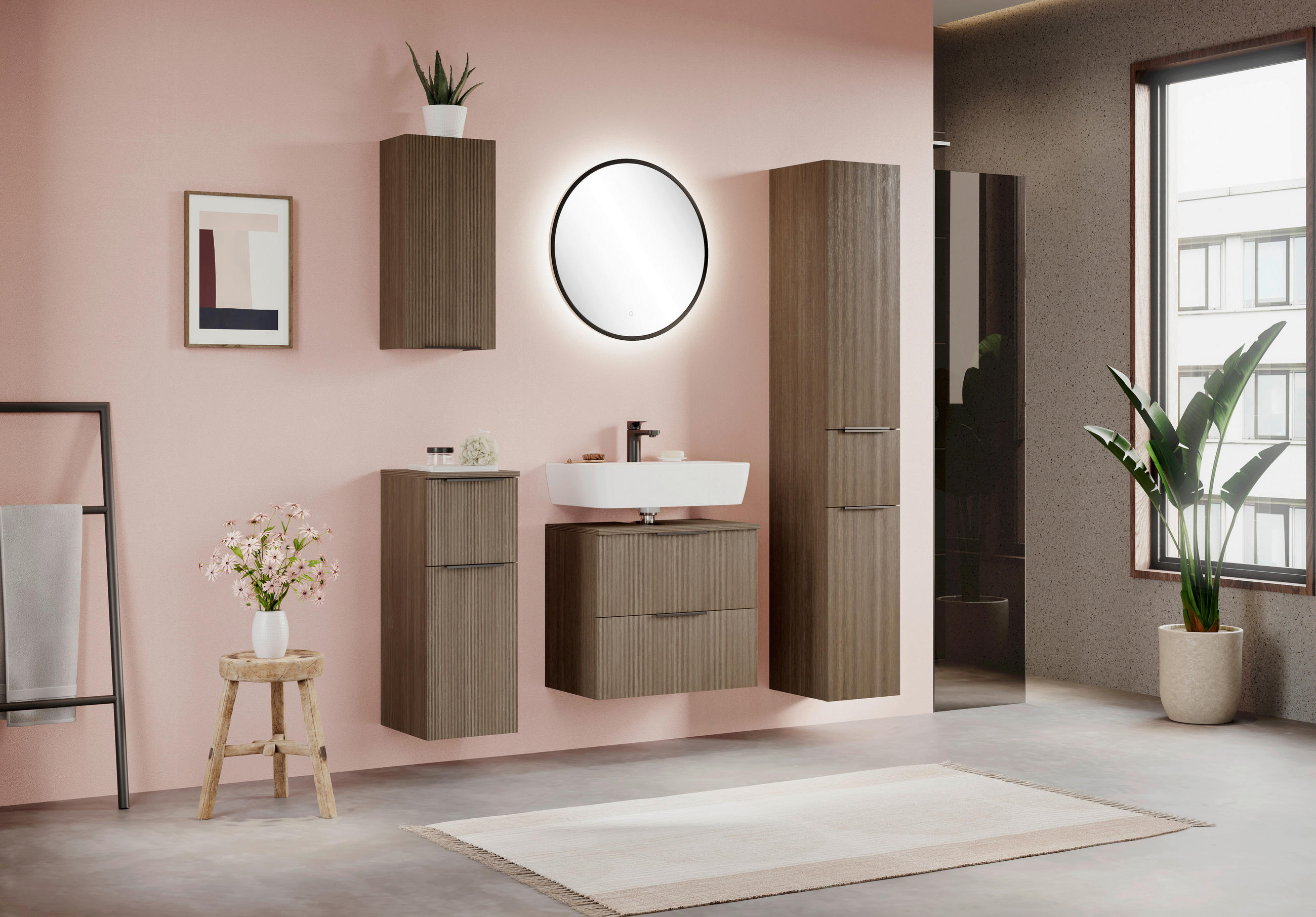 BADEZIMMER 2-teilig  in 60 cm  - Dunkelbraun/Schwarz, Natur, Holzwerkstoff/Kunststoff (60cm) - Held