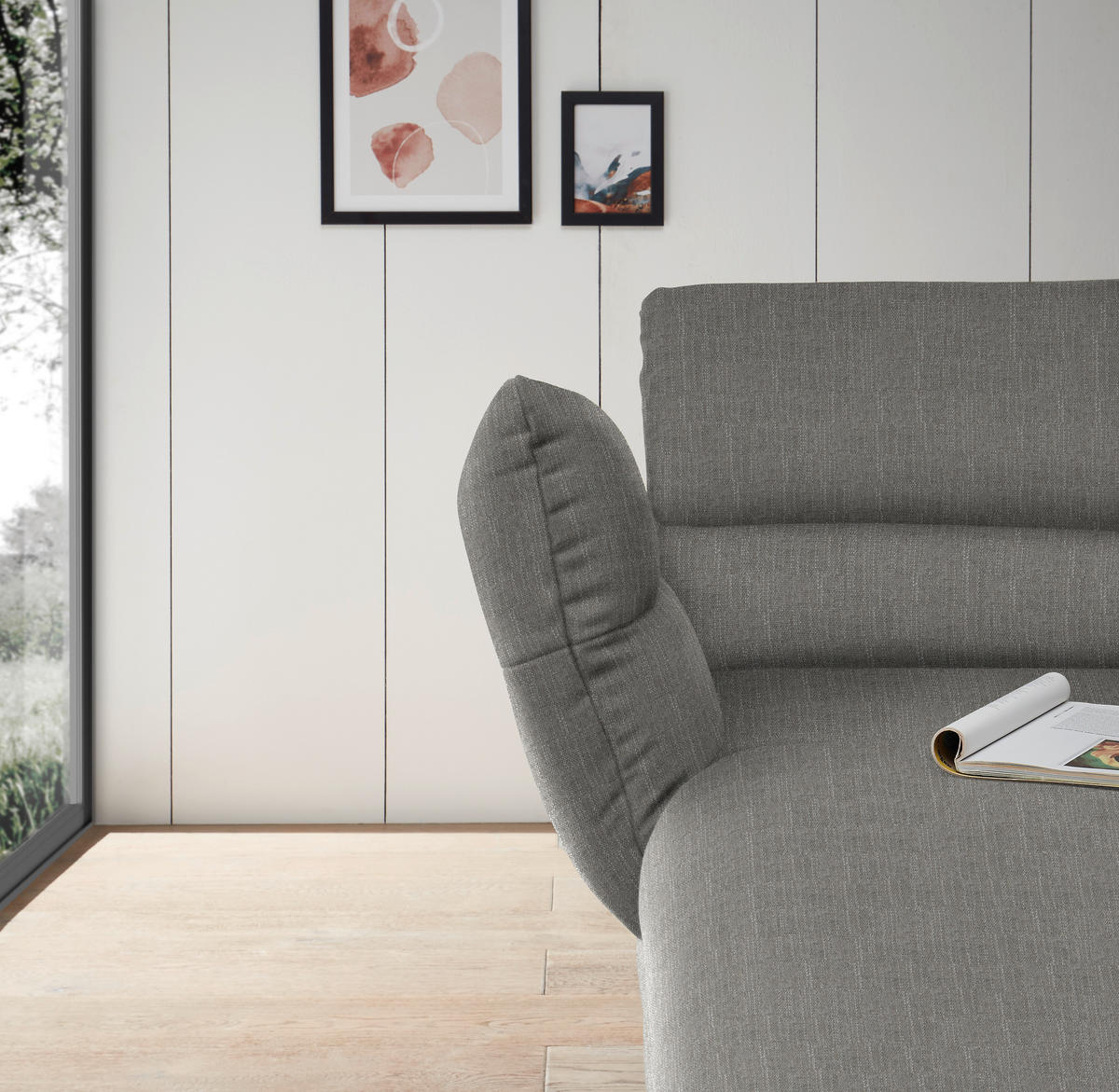 ECKSOFA in Flachgewebe Hellgrau  176-217/279-327 cm  - Hellgrau/Schwarz, Design, Textil/Metall (176-217/279-327cm) - Dieter Knoll