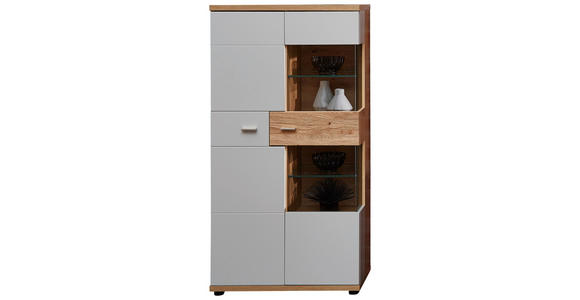 HIGHBOARD Hellgrau, Eiche Artisan, Wildeiche 75/145/38 cm - Wildeiche/Hellgrau, Design, Glas/Holz (75/145/38cm) - Novel