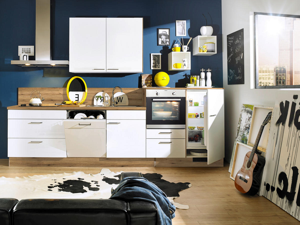 KÜCHENLEERBLOCK   in Weiß, Eichefarben  - Eichefarben/Schwarz, Design, Holzwerkstoff/Metall (330cm) - Xora