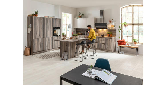 EINBAUKÜCHE   - Eichefarben/Weiß, Design, Holzwerkstoff - Novel