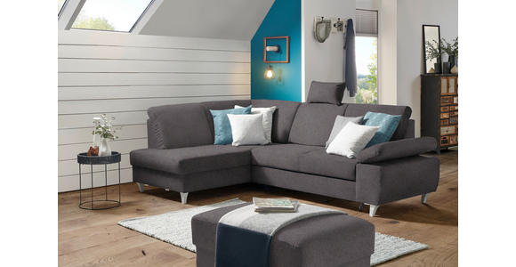 ECKSOFA in Flachgewebe Graubraun 186/255 cm - Graubraun/Silberfarben, KONVENTIONELL, Holz/Textil (186/255cm) - Cantus