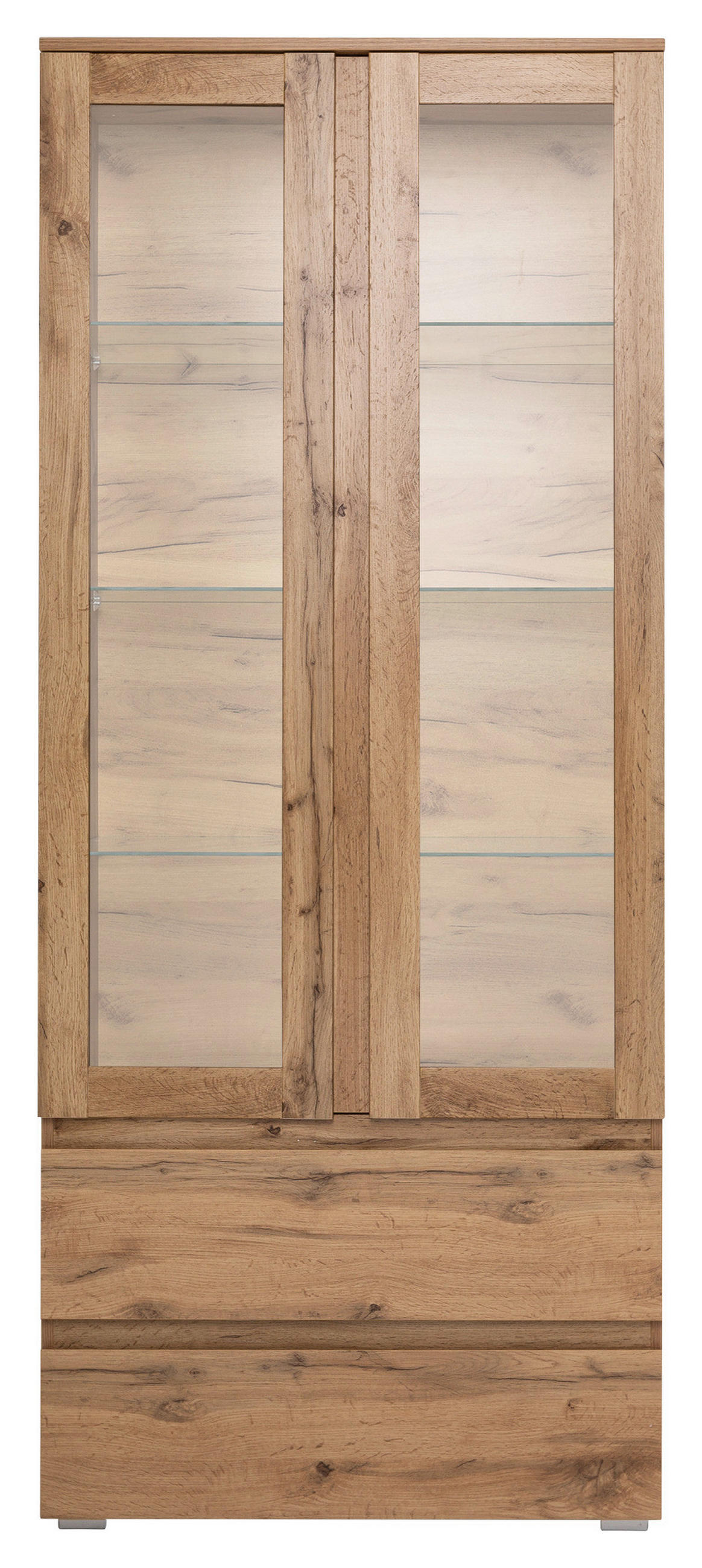 VITRINA, barve hrasta - srebrne barve/barve hrasta, Konvencionalno, steklo/leseni material (80/191/40cm) - MID.YOU