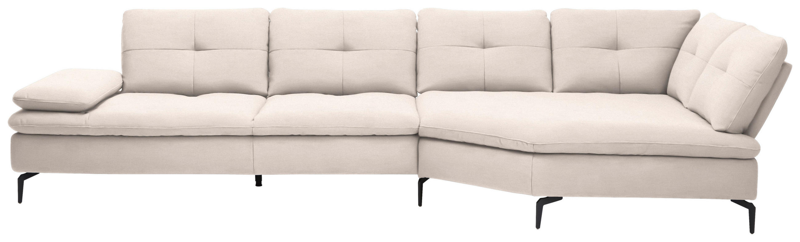 ECKSOFA Flachgewebe Creme  - Creme/Schwarz, Design, Textil/Metall (344/157cm) - Chilliano