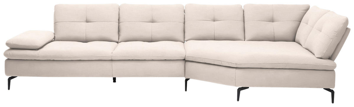 ECKSOFA Flachgewebe Creme  - Creme/Schwarz, Design, Textil/Metall (344/157cm) - Chilliano