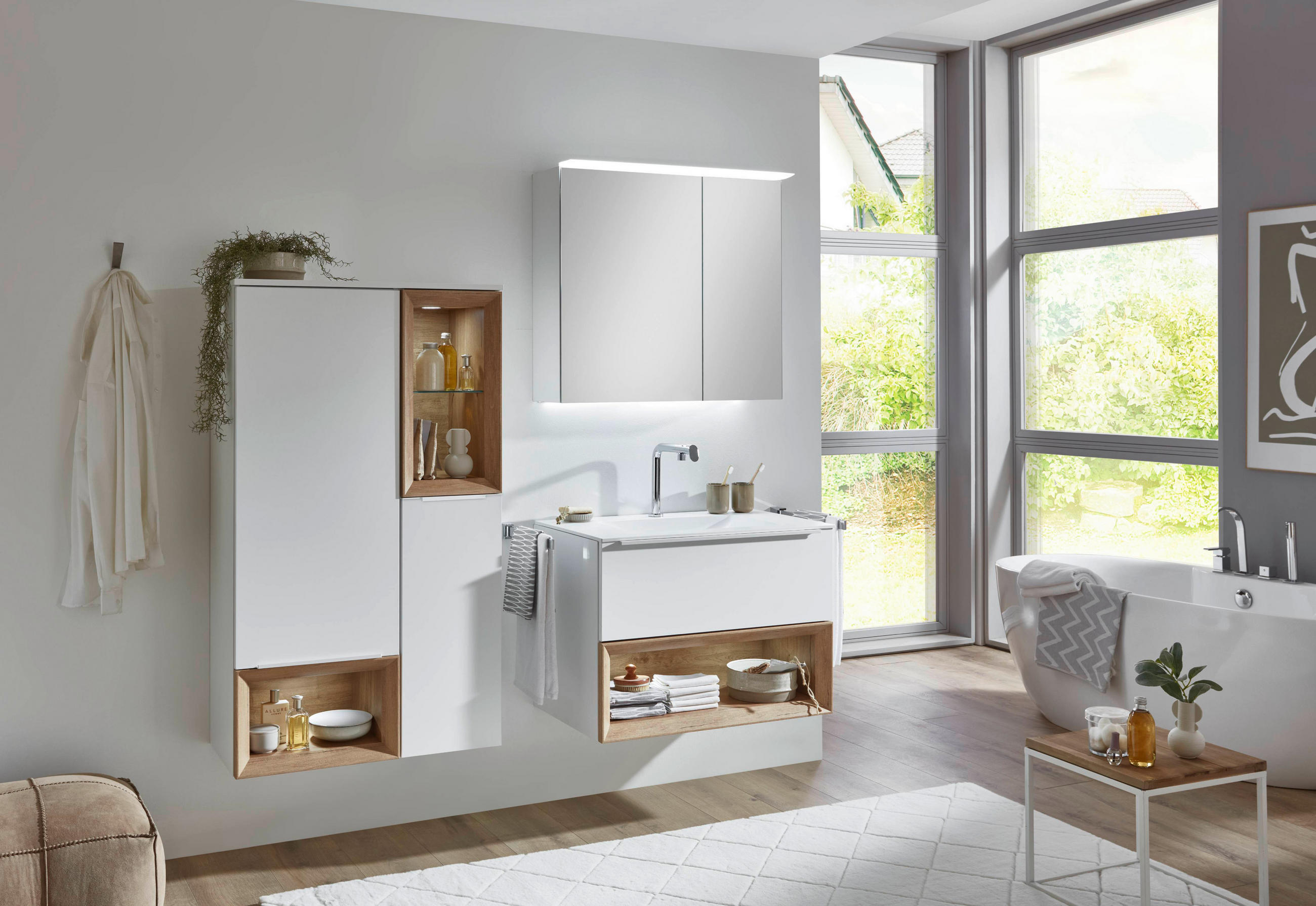 WASCHTISCHKOMBI 80 cm  - Eichefarben/Weiß, MODERN, Holzwerkstoff/Stein (80cm) - Celina Home