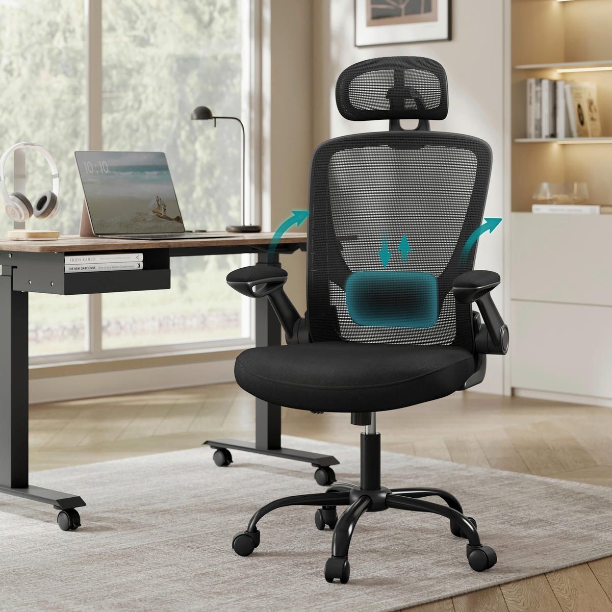 SCHREIBTISCHSTUHL - Hellrosa/Schwarz, Basics, Kunststoff/Textil (64/115-130/64cm) - Boxxx