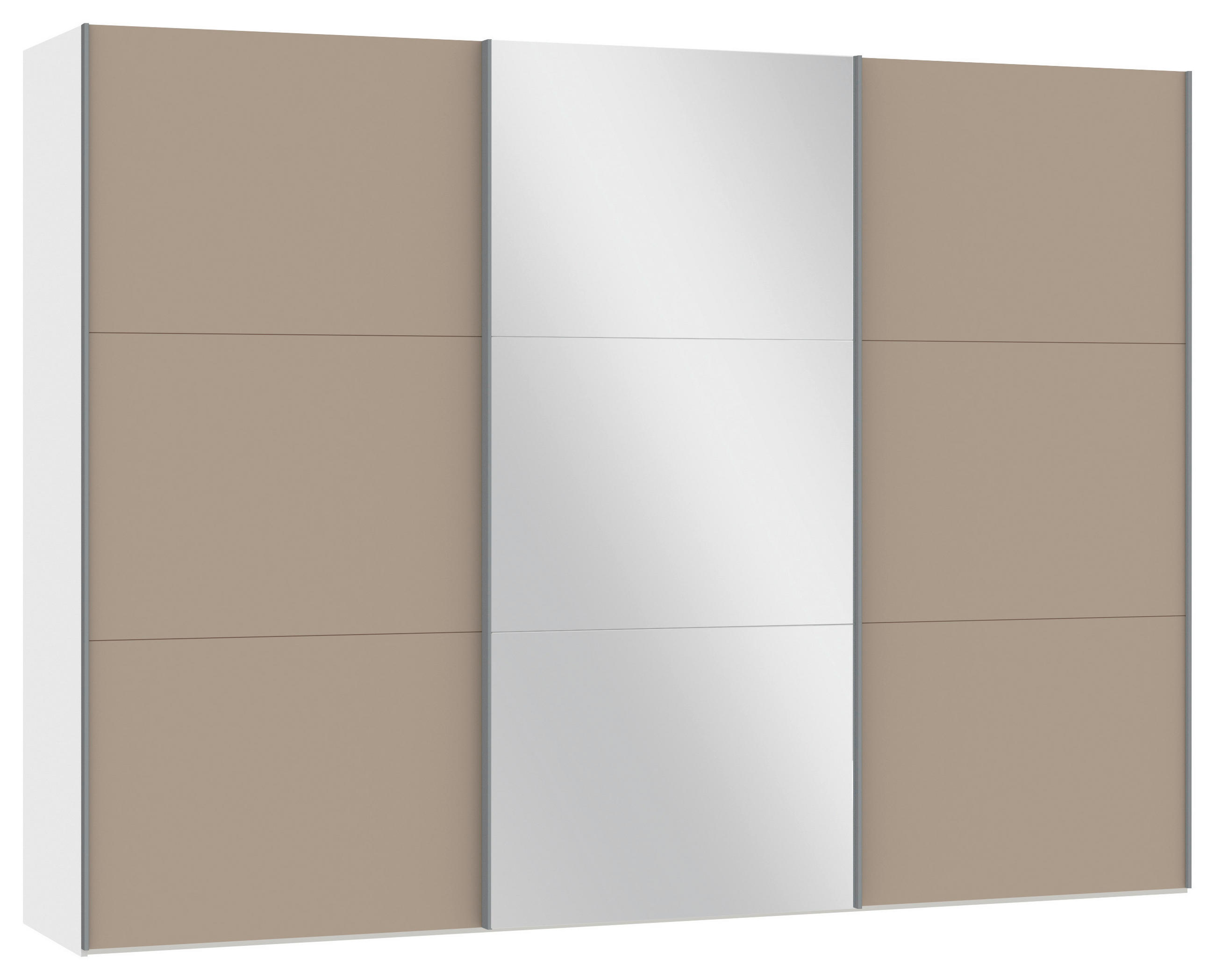 SCHWEBETÜRENSCHRANK  in Weiß, Hellbraun  - Hellbraun/Silberfarben, Design, Glas/Holzwerkstoff (303,1/220/65cm) - Jutzler
