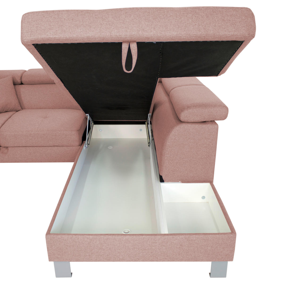 ECKSOFA in Webstoff Hellrot  - Hellrot/Silberfarben, Design, Textil/Metall (257/226cm) - Xora