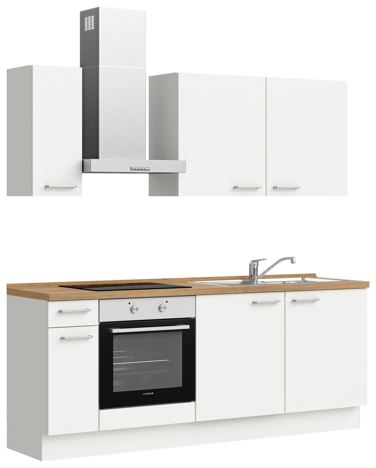 KÜCHENBLOCK 210 cm   in Weiß, Eichefarben  - Edelstahlfarben/Eichefarben, MODERN, Holzwerkstoff/Metall (210cm) - Nobilia