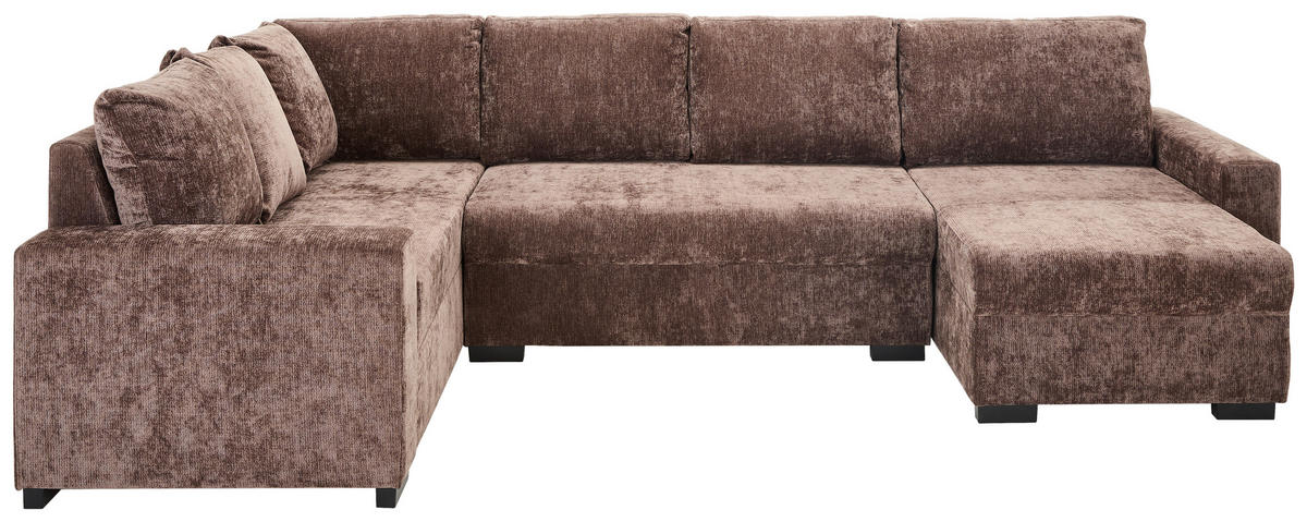 WOHNLANDSCHAFT Dunkelbraun Chenille  - Dunkelbraun/Schwarz, KONVENTIONELL, Kunststoff/Textil (183/311/140cm) - Ti'me