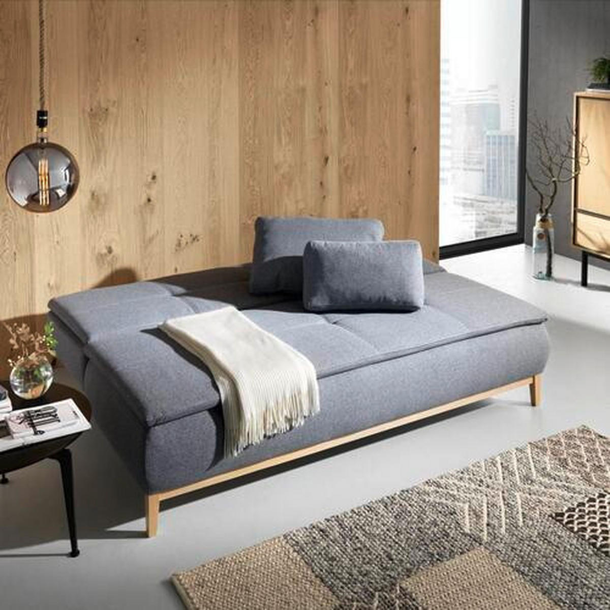 BOXSPRINGSOFA in Webstoff Beige  - Eichefarben/Beige, Design, Holz/Textil (202/78-93/100cm) - Venda