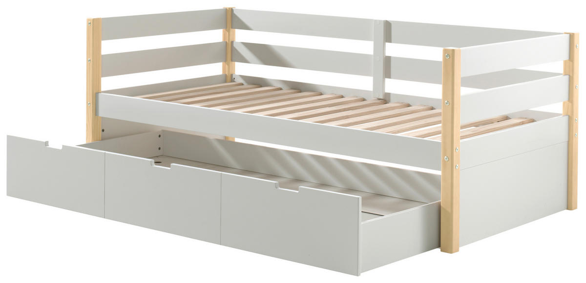 AUSZIEHBETT 90/200 cm  in Weiß, Kieferfarben  - Weiß/Kieferfarben, MODERN, Holz/Holzwerkstoff (90/200cm) - MID.YOU