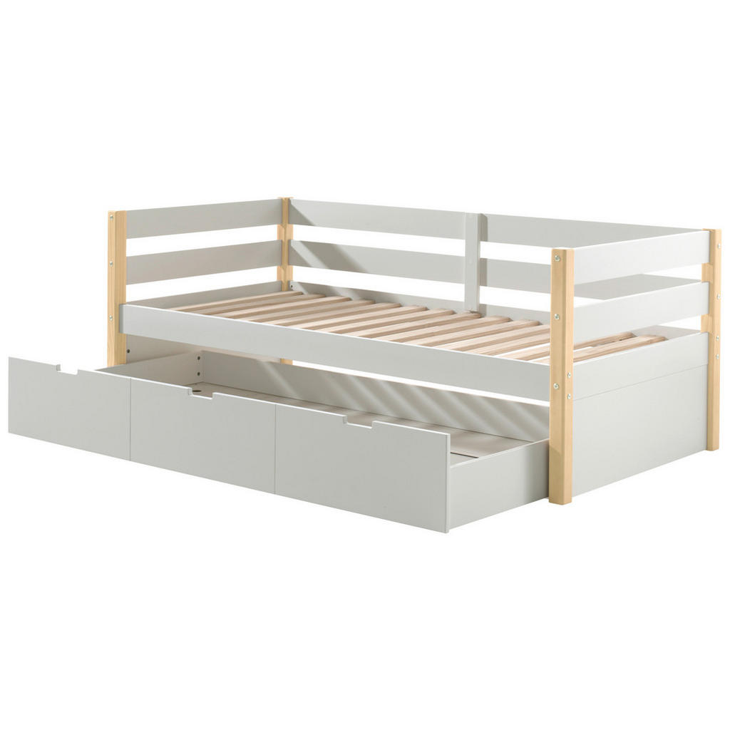 Thumbnail - Vipack Ausziehbett, Weiß, Kiefer, Holzwerkstoff, Kiefer, Höhe ca. 12 cm, 90x200 cm, Lattenrost,nicht verstellbar, Kinder...