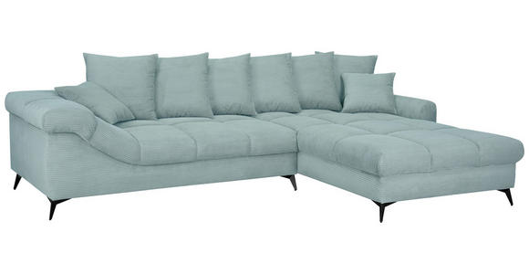 ECKSOFA Blaugrau Cord Rückenkissen, Armlehnenkissen, Rücken echt  - Blaugrau/Schwarz, KONVENTIONELL, Textil/Metall (332/231cm) - Carryhome