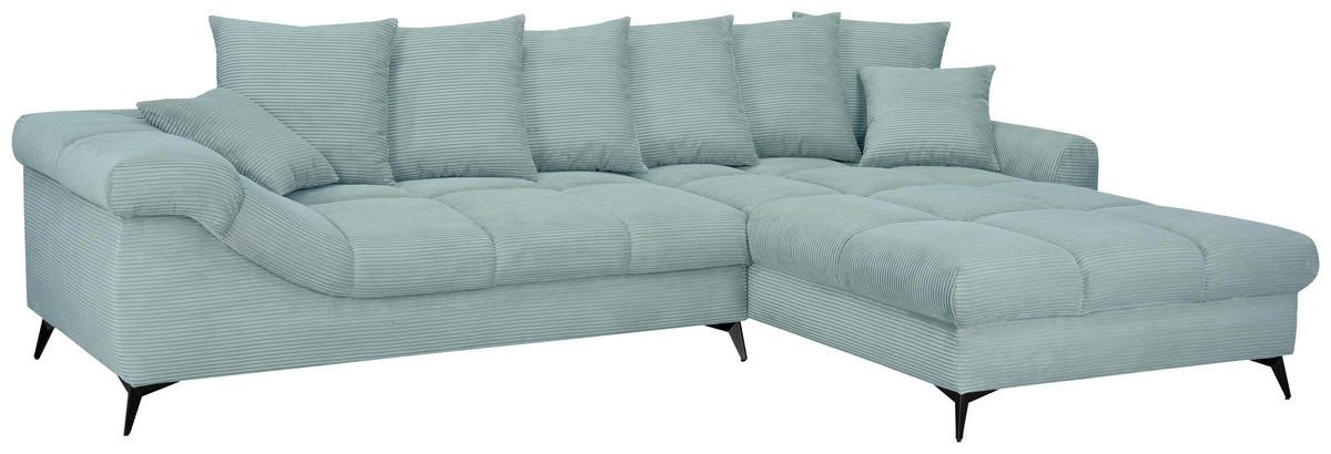 ECKSOFA Blaugrau Cord Rückenkissen, Armlehnenkissen, Rücken echt  - Blaugrau/Schwarz, KONVENTIONELL, Textil/Metall (332/231cm) - Carryhome