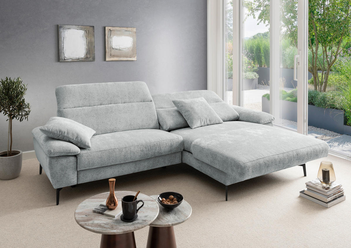 ECKSOFA CANCELLI Blau Chenille Zierkissen, Relaxfunktion  - Blau/Schwarz, KONVENTIONELL, Textil/Metall (300/178cm) - Livetastic