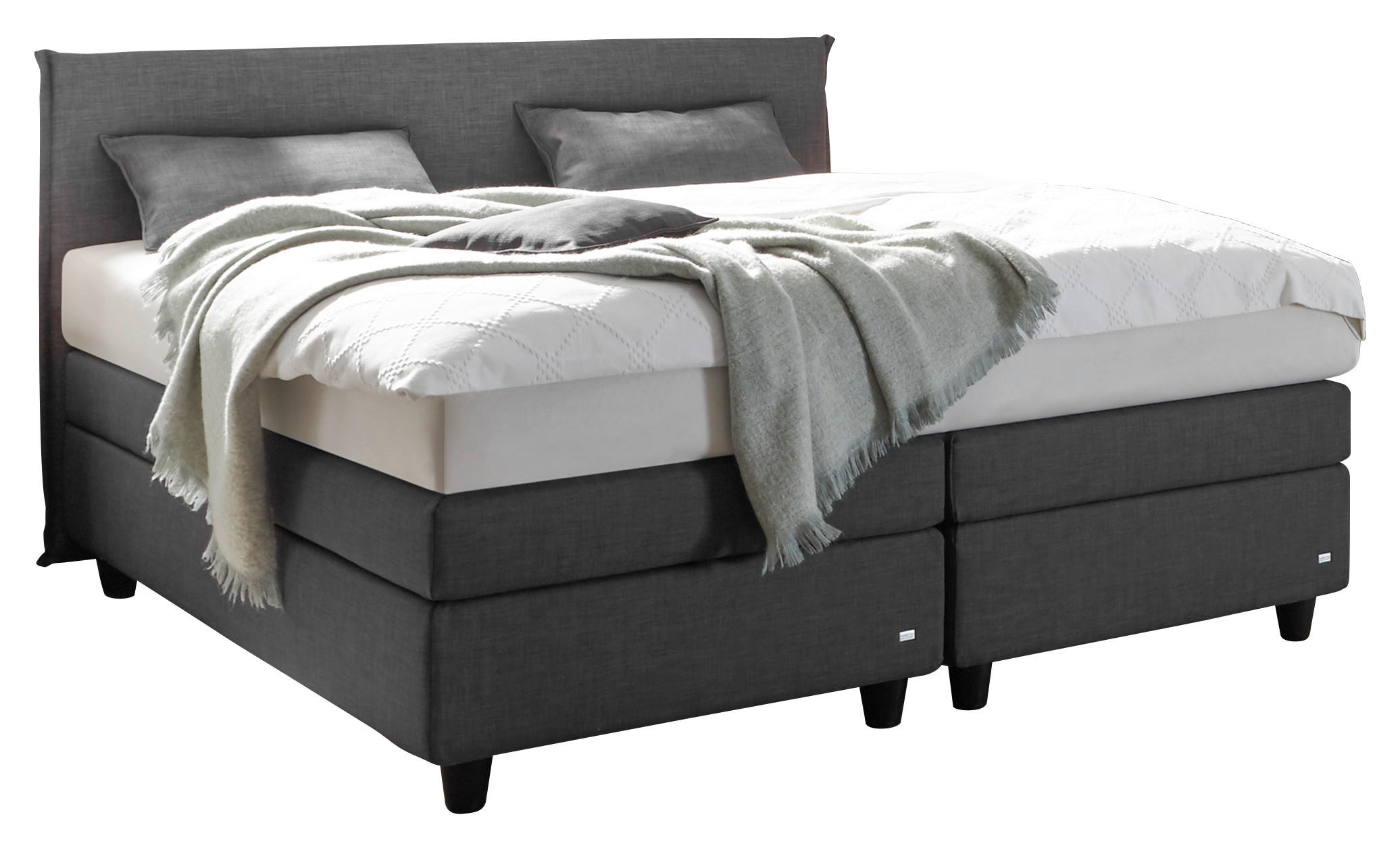 BOXSPRINGBETT 180/200 cm,  in Anthrazit, Schwarz, Matratze, gepolstertes Kopfteil, H2 + H3 = mittel + fest  - Anthrazit/Schwarz, Design, Kunststoff/Textil (180/200cm) - RUF Betten