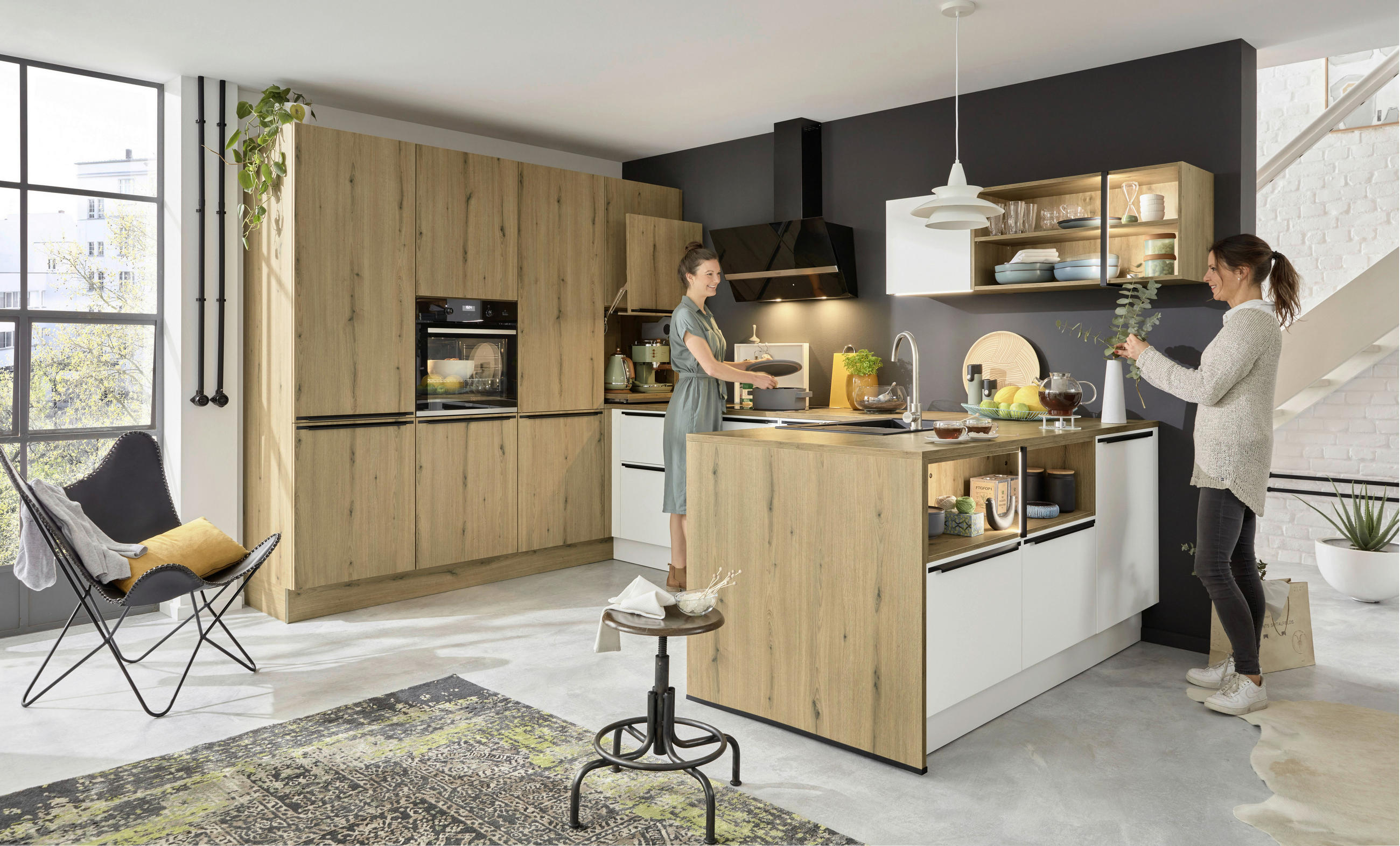 EINBAUKÜCHE   - Eichefarben/Weiß, Design, Holzwerkstoff - Dieter Knoll