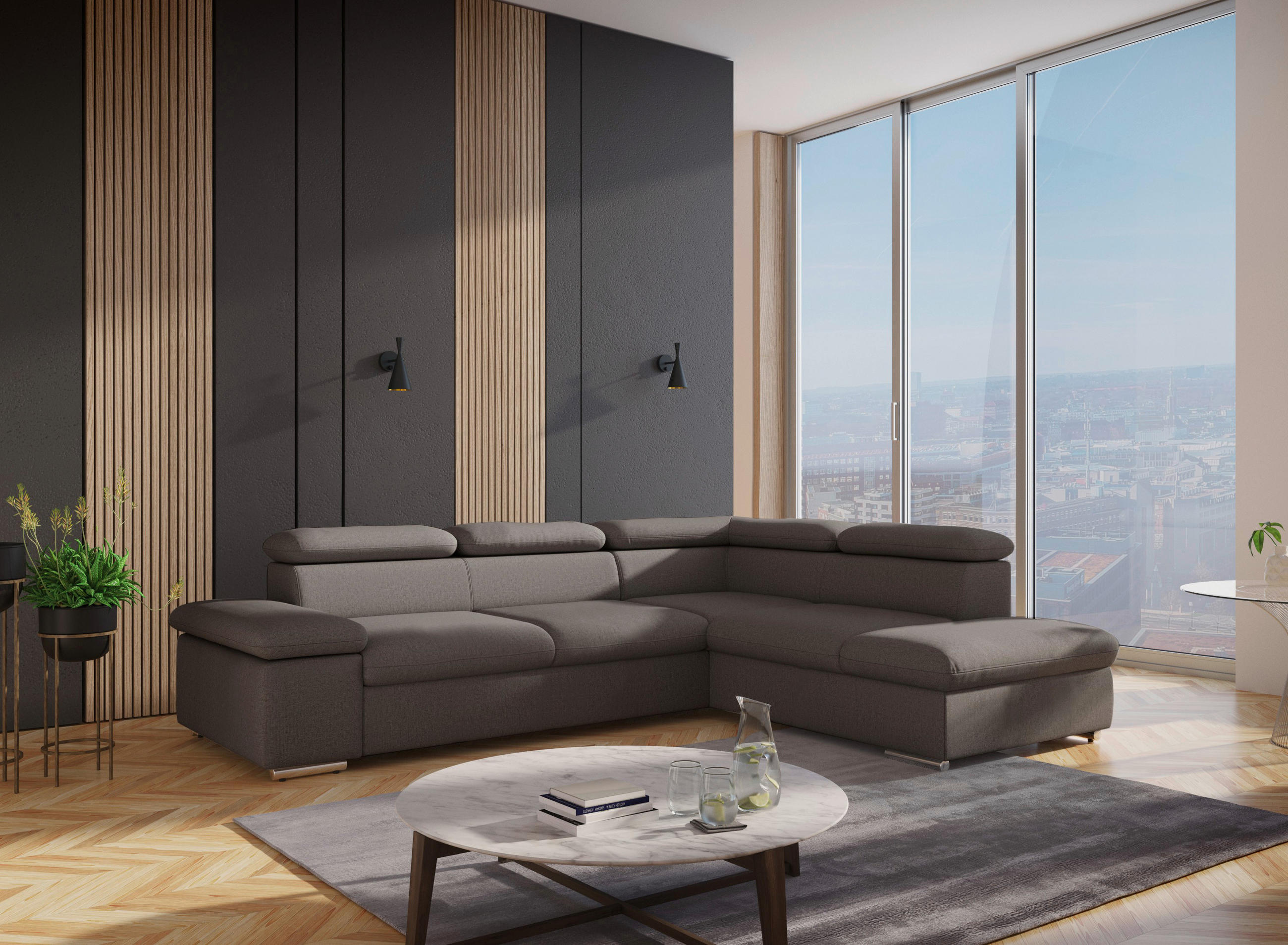 ECKSOFA in Flachgewebe Schlammfarben  - Schlammfarben, Modern, Textil/Metall (274/228cm) - Sit & More