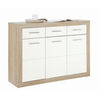 KOMODA, bela, hrast sonoma  - srebrne barve/bela, Design, umetna masa/leseni material (117/88/37cm) - Xora