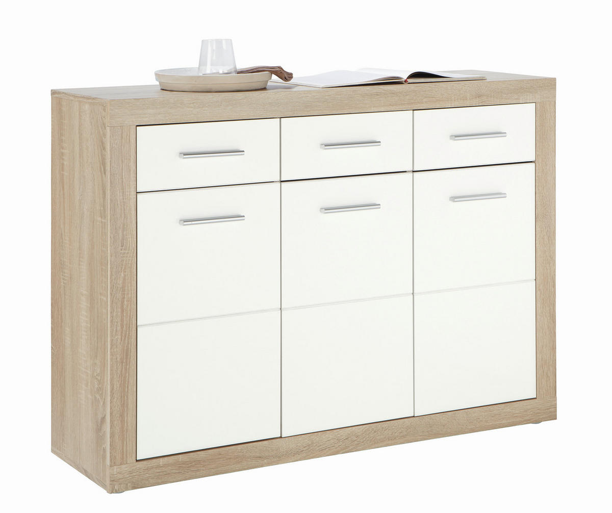 KOMODA, bela, hrast sonoma  - srebrne barve/bela, Design, umetna masa/leseni material (117/88/37cm) - Xora