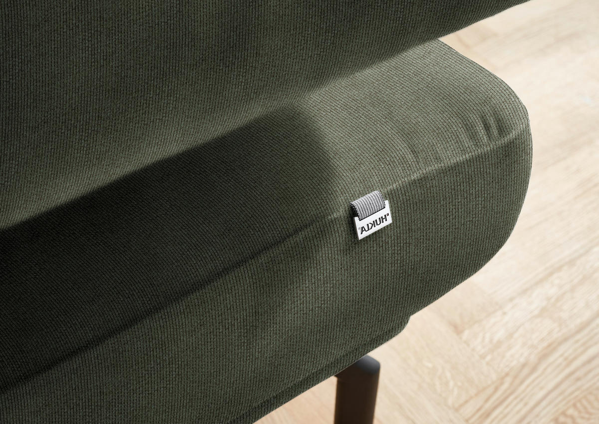 ECKSOFA in Chenille Olivgrün  - Schwarz/Olivgrün, Design, Textil/Metall (305/224cm) - Dieter Knoll
