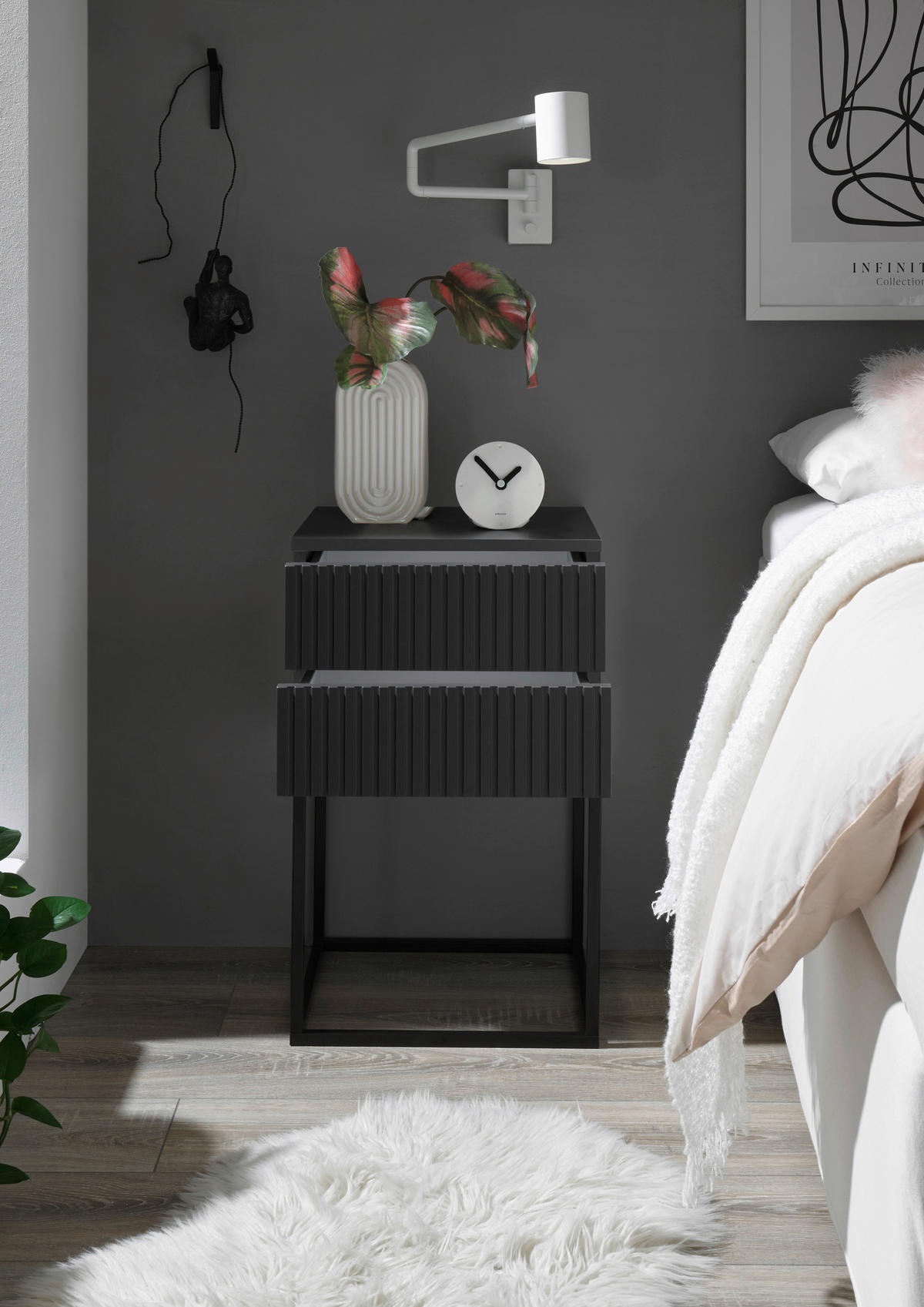 NACHTSCHRANK 40/65/38,5 cm  - Graphitfarben/Schwarz, MODERN, Holzwerkstoff/Metall (40/65/38,5cm) - Livetastic