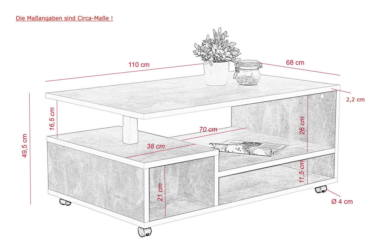 COUCHTISCH 110/68/50 cm rechteckig Grau, Weiß  - Weiß/Grau, MODERN, Holzwerkstoff/Kunststoff (110/68/50cm) - Boxxx