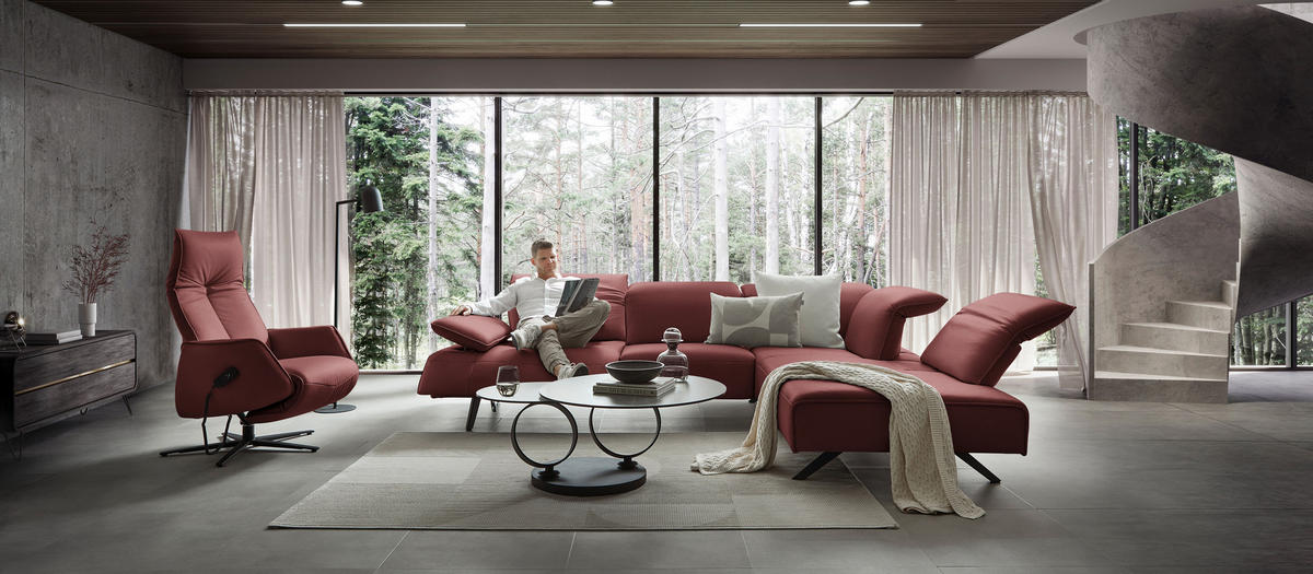 ECKSOFA  in Echtleder Rotbraun  290/230 cm  - Rotbraun/Anthrazit, Design, Leder/Metall (290/230cm) - Johann Jakob